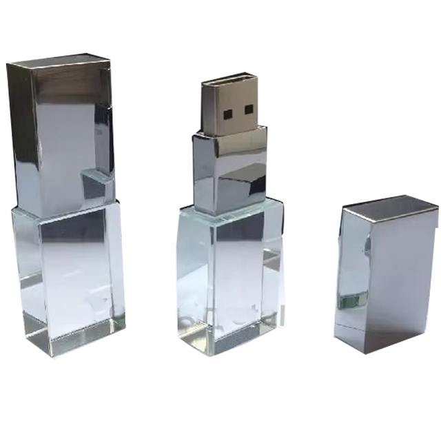 Waterproof Crystal Glass USB 2.0 Flash Drive with Engraved Custom Logo Eco-Friendly Promotional Memory Stick in Gift Box