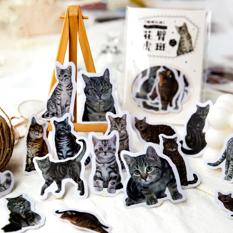 30 Buah/Pak Paket Stiker Kertas Lucu Seri Aksi Kucing Jurnal Antik Bahan DIY Stiker Dekoratif 6 Model