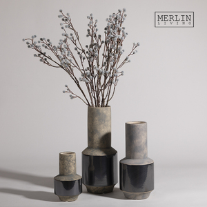 Merlin Living antico fiore vaso nero Beige cilindro per la casa artigianale in ceramica e porcellana Fleurs Keramik <span class=keywords><strong>Antik</strong></span> - Product Image 2