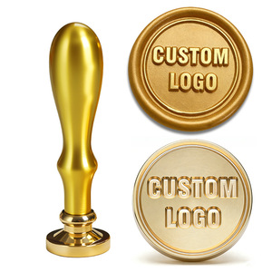 Sello de Cera Personalizado con Logotipo, Mango de Metal Dorado, Cabeza de Cobre de 2.5cm, Sello Oficial - Product Image 1