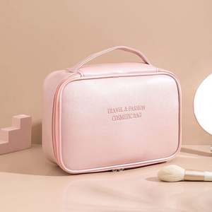 Bolsas de cosméticos en blanco Maquillaje cosmético portátil o bolsas de cosméticos OEM de PU rosa para damas - Product Image 5