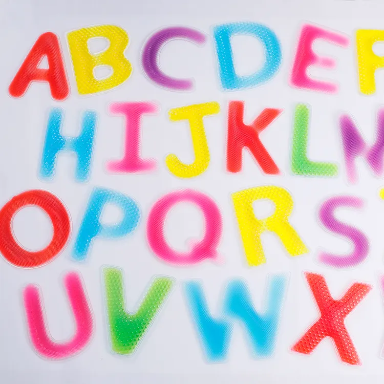 Pädagogische englische Buchstaben Alphabet Lernen taktiles Spielzeug Squishy Sparkle Sensory Gel Flüssige Form mit Textur für Autismus Kinder