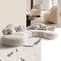 Ensemble de canapés en velours chenille, style crème, minimaliste moderne, pour salon, avec canapé d'angle créatif de forme irrégulière et combinaison incurvée