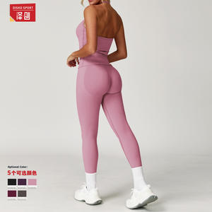 Conjunto de Yoga sin Costuras Disko Sport, Top Halter Ajustado con Efecto Push-Up, 2 Piezas, Color Sólido, Ropa Deportiva para Mujer TZ5065 - Product Image 4