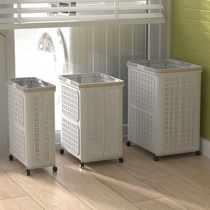 Nhựa Có Thể Gập Lại Giặt Giỏ Với Bánh Xe Có Thể Tháo Rời Gấp Hộp Lưu Trữ Bánh Xe Lưu Trữ Tổ Chức Giỏ Cho Quần Áo Lưu Trữ - Product Image 3