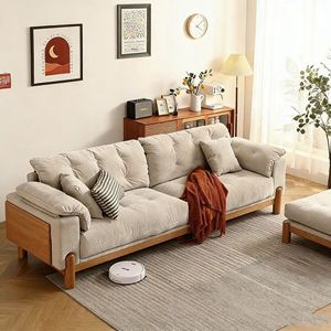 Zeyang Cherry Wood Solid Wood <b>Sofa</b> Three Seater Fabric Creamy Cloud Living Room Removable Washable - Product Image 1