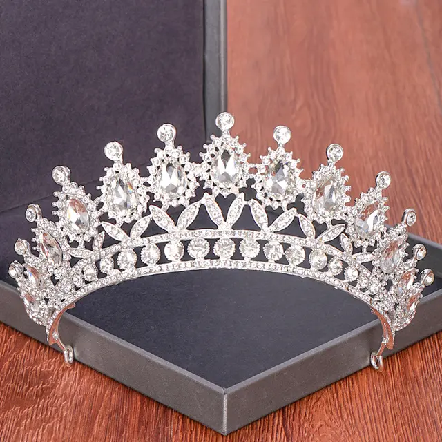 Corona de boda para novia, diadema con diamantes de imitación de Color dorado, corona de Reina, Tiaras de princesa, joyería para el cabello de boda