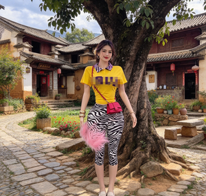 Conjunto de 2 Piezas Vintage para Mujer, Camiseta con Estampado Animal y Culottes, Ropa Casual de Primavera, Secado Rápido, Bordado - Product Image 6