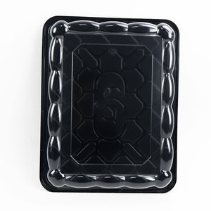 <span class=keywords><strong>Plateau</strong></span> jetable en plastique noir de grande taille avec couvercle transparent - Product Image 4