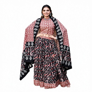 Hand Drawn 100% Cotton Reversible Lehenga Choli Set Women Lightweight Traditional Beachwear Sun Protection Quick Dry Party - Product Image 1