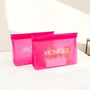 Transparent Pink PEVA Cosmetic Bag Zipper <b>Makeup</b> Pouch Waterproof toiletry <b>Case</b> Custom Logo - Product Image 1