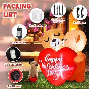 Ours gonflables de 1,20 m pour la Saint-Valentin, couple s'embrassant, avec cœur lumineux LED Joyeux Saint-Valentin, décoration extérieure pour jardin - Product Image 1
