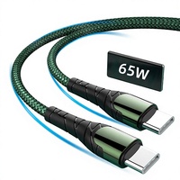 Câble de données USB-C vers USB-C en nylon tressé, charge super rapide 65W, 2 mètres