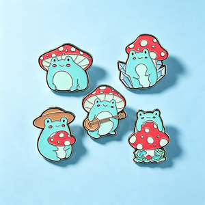 Broche en émail Premium Cottagecore motif champignon et grenouille en relief pour la décoration de vêtements vintage <span class=keywords><strong>hippie</strong></span> - Product Image 1