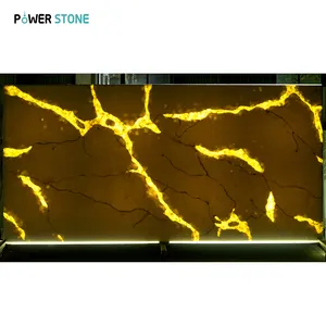 POWERSTONE מותאם אישית שקוף Calacatta סדרת מלאכותי אוניקס אבן מעוטר בהט לבן שקוף קוורץ GEMA5026-1