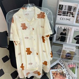 Simple dibujos animados oso Libro Rojo verano camisón nueva manga corta burbuja arrugas Casual tejido <span class=keywords><strong>de</strong></span> punto ropa <span class=keywords><strong>de</strong></span> casa al por mayor - Product Image 2