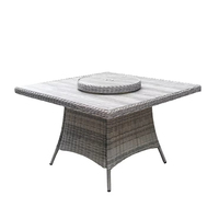 Table de repas d'extérieur moderne à 4 places avec structure carrée en aluminium, plateau en verre céramique et plateau tournant, finition thermolaquée