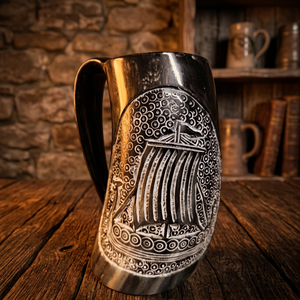 Jarra de Cerveza Vikinga de Cuerno de Buey Natural - Diseño de Vidrio Antiguo, Duradera, Ecológica, Ligera, Reutilizable, Regalo de Cumpleaños, Tapa de Bambú - Product Image 1