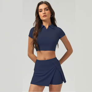 Benutzer definiertes Logo Mädchen 2-in-1 Anti-Walk Golf Lauf kleid Leichtes Polo Kragen Crop Tennis Skort Set Sportswear - Product Image 6