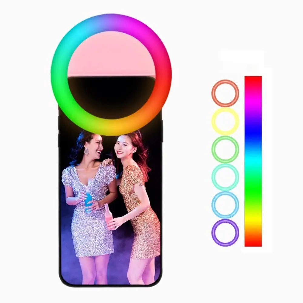 Portable Mini Clip On Rechargeable Rgb Led Selfie Ring Light For Mobile Phone Camera
