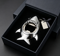 Nouveau produit lancé : Ouvre-bouteille moderne en alliage de zinc plaqué argent, design requin, outils de bar et de cuisine personnalisés et créatifs