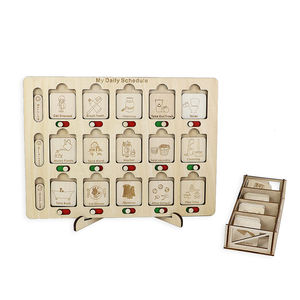 Calendrier visuel pour enfants Montessori jouets d'apprentissage découpés au <span class=keywords><strong>Laser</strong></span> liste de corvées en bois calendrier scolaire à domicile tableau quotidien calendrier visuel - Product Image 5