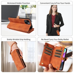 PU cuero Flip Wallet cremallera ranura para tarjeta diseño fundas de teléfono móvil para iPhone 17 16 15 Plus 14 Pro 12 <span class=keywords><strong>13</strong></span> <span class=keywords><strong>Mini</strong></span> nueva Funda de cuero - Product Image 5