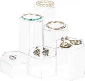 Kustom 6 Buah Jelas Acrylic Plexiglass Perhiasan Perhiasan Display Stand Riser Set