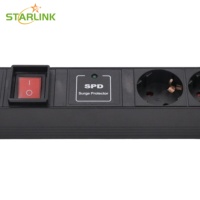 Unit Distribusi Daya Starlink 1U 19 inci 6-Outlet Tipe Jerman dengan Sakelar dan SPD untuk Kabinet Jaringan