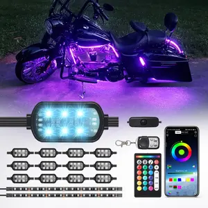 14PCS Motorcycle LED With APP Remote Control Turn Signal Brake Lights Neon Lights Driving Lights Underglow