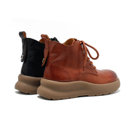Bottines à lacets imperméables en cuir ciré pour femmes avec semelle extérieure en caoutchouc respirantes et légères