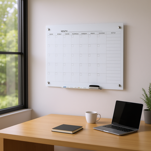 Tableau blanc effaçable à sec en verre, calendrier 35x23 pouces, planificateur mensuel sans cadre pour la maison et le bureau, avec marqueurs et gomme - Product Image 2