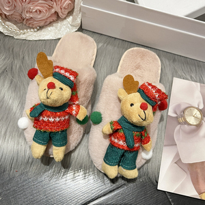 Pantoufles en peluche motif <span class=keywords><strong>pull</strong></span> de Noël, renne et ours, à bout rond, confortables, cadeau d'hiver pour <span class=keywords><strong>femme</strong></span>, vente en gros - Product Image 5