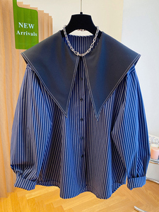 Boutique Großhandel 2026 Frühling Neue Modische Französische Puppenkragen-Bluse mit Langen Ärmeln und Lässigem Gestreiftem Design für Damen - Product Image 3