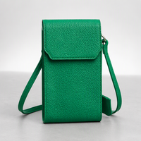 Sac à bandoulière en cuir grainé pour femme, pochette pour téléphone portable, porte-cartes authentique, sangle réglable et détachable