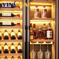 Refroidisseur à vin YINGHAI à double zone en acier inoxydable avec étagères en chêne et éclairage LED pour bar à domicile ou salon