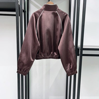AIMEISI Fabricant et Fournisseur – Blousons Bomber Décontractés Unisexe en Satin à Col Montant et Fermeture Éclair, Vestes Courtes Style Universitaire pour Femme