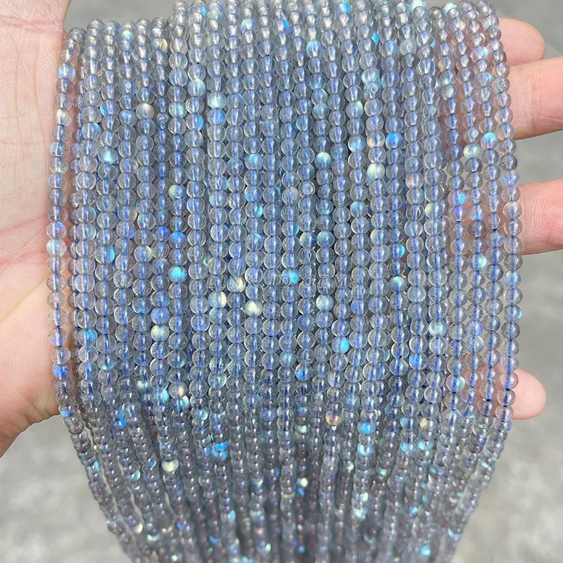 도매 3mm 4mm 작은 Labradorite 보석 구슬 5A 7A 천연 회색 Moonstone 비즈 보석 만들기