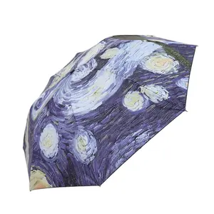 מטריית שמים בכוכבים ציור שמן אמנות ceplathree quay say wellay נשים יצירתי מטרייה גג למתנות