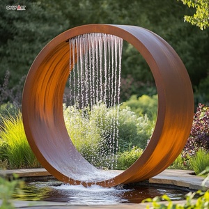 نافورة شلال دائرية كبيرة من الفولاذ الكورتين بتصميم عصري صدئ وفني، ستار مائي مخصص للمنتجعات الخارجية والديكورات الحدائقية - Product Image 4