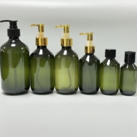 Bouteille à pompe en plastique PET vert foncé, récipient cosmétique vide rechargeable, distributeur de voyage pour lotion, shampoing, huile essentielle