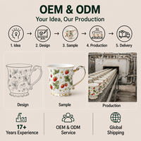 Mug à café en céramique personnalisé 350 ml 12 oz avec bord doré, motif floral fraise, tasse à thé en porcelaine, vente en gros OEM ODM