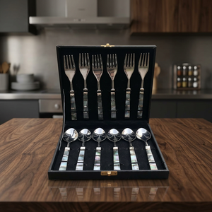 Ensemble de couverts en acier inoxydable de 12 pièces avec manche en nacre, cuillère et fourchette de qualité supérieure, coffret cadeau, ensemble de vaisselle - Product Image 4