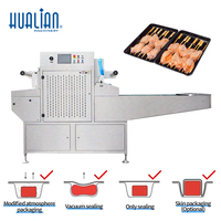 HVT-450A Hualian Automatische Voedsel- en Zeevruchten Plastic Bakjes/Vakjes Vacuüm Gas Spoel Tray Sealer Sluitmachine