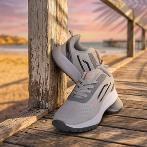 Zapatillas deportivas ligeras de malla transpirable gris claro con cordones y amortiguación para caminar - Product Image 6