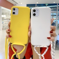 Étui de téléphone en silicone TPU avec cordon pour iPhone 12 13 11 Pro Max 7 8 Plus X XR XS Max, avec cordon tour de cou et bandoulière