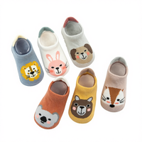 Chaussettes antidérapantes côtelées en tricot pour bébé, motif visage d'animal de dessin animé 3D, avec logo personnalisé, mignonnes, pour printemps, nourrissons et tout-petits