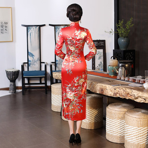 Nuevo Vestido <span class=keywords><strong>Cheongsam</strong></span>/Qipao <span class=keywords><strong>de</strong></span> Seda para Otoño/Invierno, Largo y Ajustado, para Mujeres <span class=keywords><strong>de</strong></span> Mediana Edad y Mayores, Ideal para Banquetes - Product Image 5