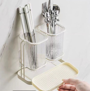 Boîte de rangement transparente simple pour baguettes de luxe, tambour suspendu au mur, étagère de vidange, boîte de rangement pour baguettes de cuisine - Product Image 4
