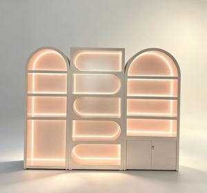 Factory direct sales Pink Beauty Salon Reception <b>Desk</b> & LED Arch Display Cabinet Set For <b>Nail</b> Spa Clinic - Product Image 2